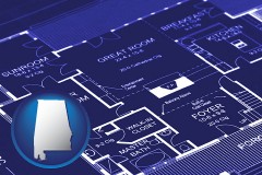al map icon and a house floor plan blueprint