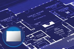 co map icon and a house floor plan blueprint