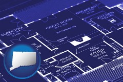ct map icon and a house floor plan blueprint