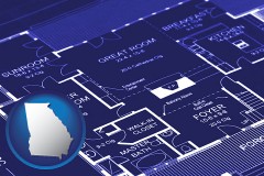 ga map icon and a house floor plan blueprint