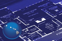 hi map icon and a house floor plan blueprint