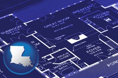 la map icon and a house floor plan blueprint