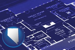 nevada map icon and a house floor plan blueprint