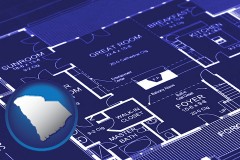 sc map icon and a house floor plan blueprint