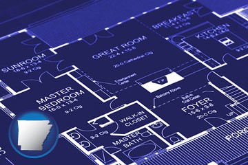 a house floor plan blueprint - with Arkansas icon