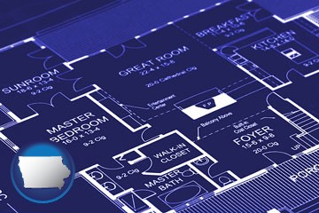 a house floor plan blueprint - with Iowa icon