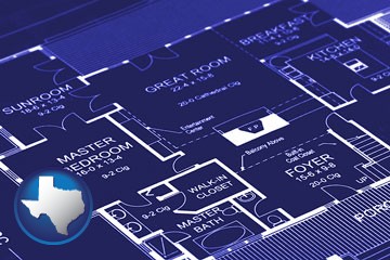 a house floor plan blueprint - with Texas icon